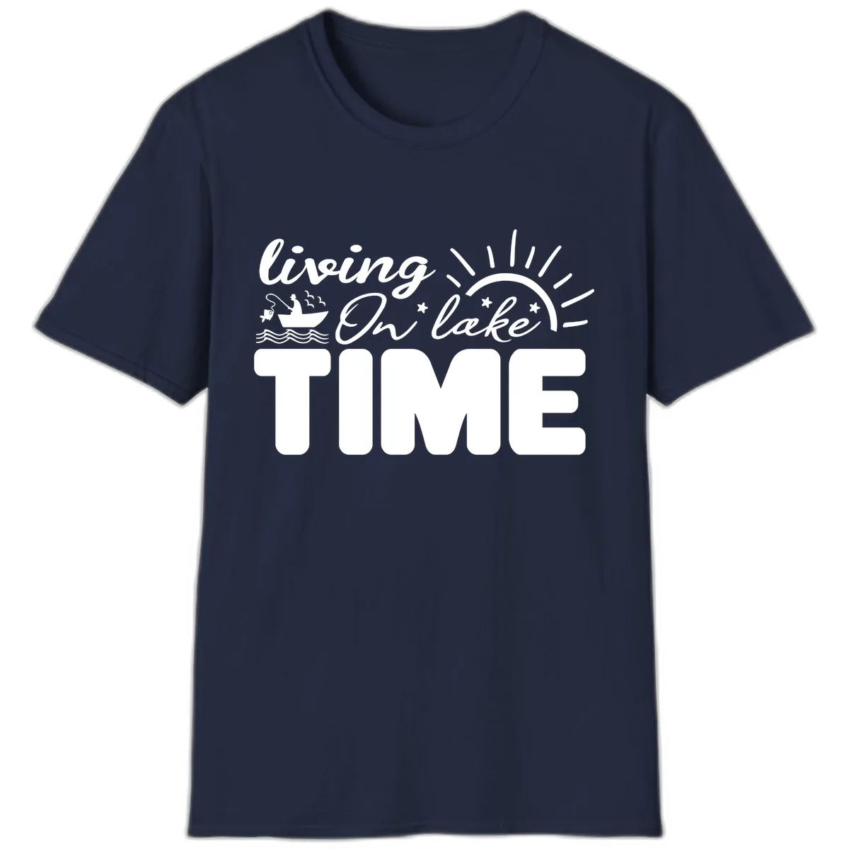 Living On Lake Time Design T-Shirt in Navy