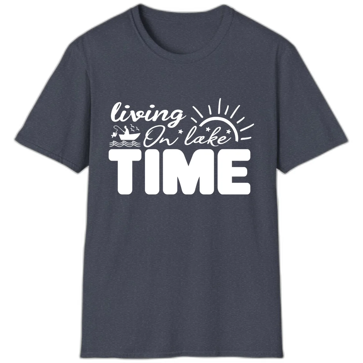 Living On Lake Time Design T-Shirt in Heather Navy