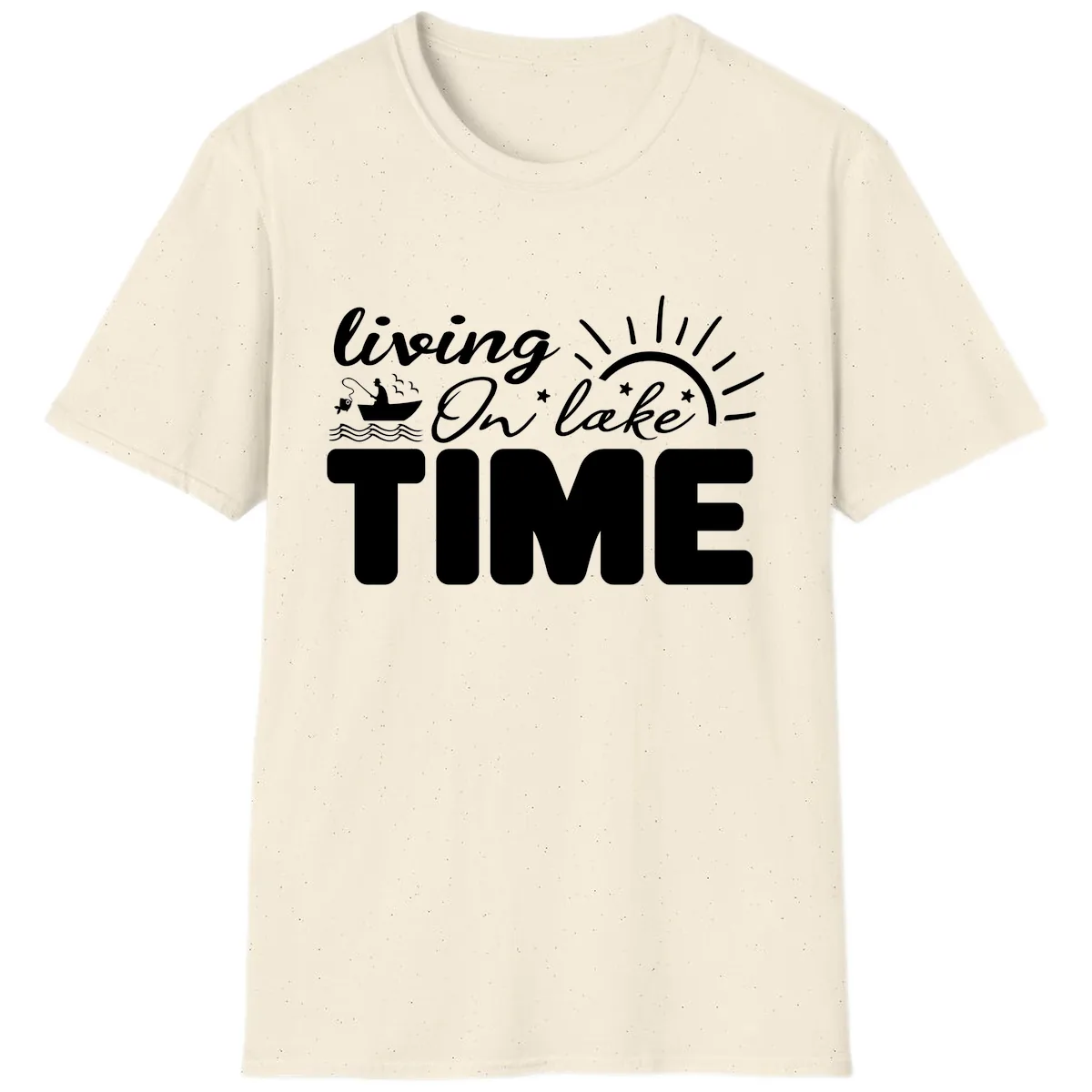 Living On Lake Time Design T-Shirt in Natural