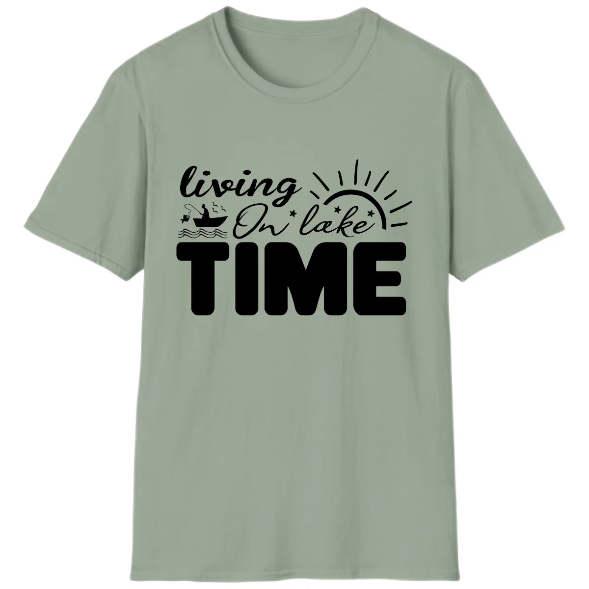 Living On Lake Time Design T-Shirt in Sage