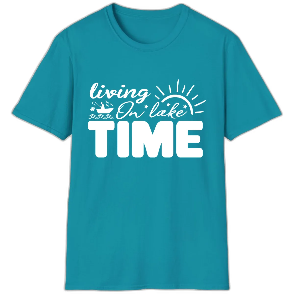 Living On Lake Time Design T-Shirt in Tropical Blue