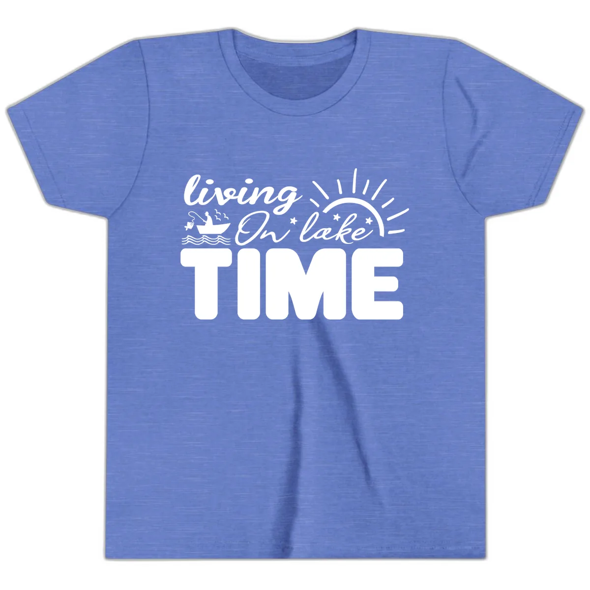 Living On Lake Time Design Youth T-Shirt in Heather Columbia Blue