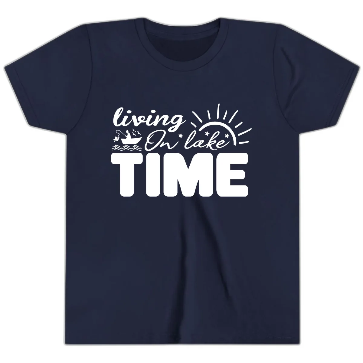 Living On Lake Time Design Youth T-Shirt in Navy