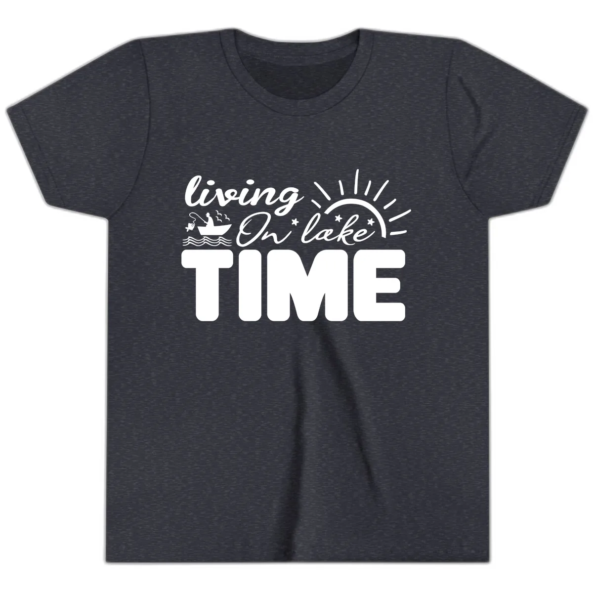 Living On Lake Time Design Youth T-Shirt in Heather Navy