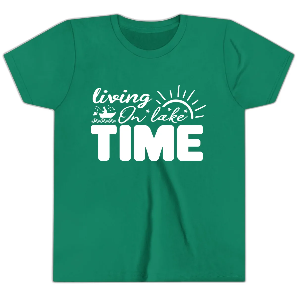Living On Lake Time Design Youth T-Shirt in Kelly