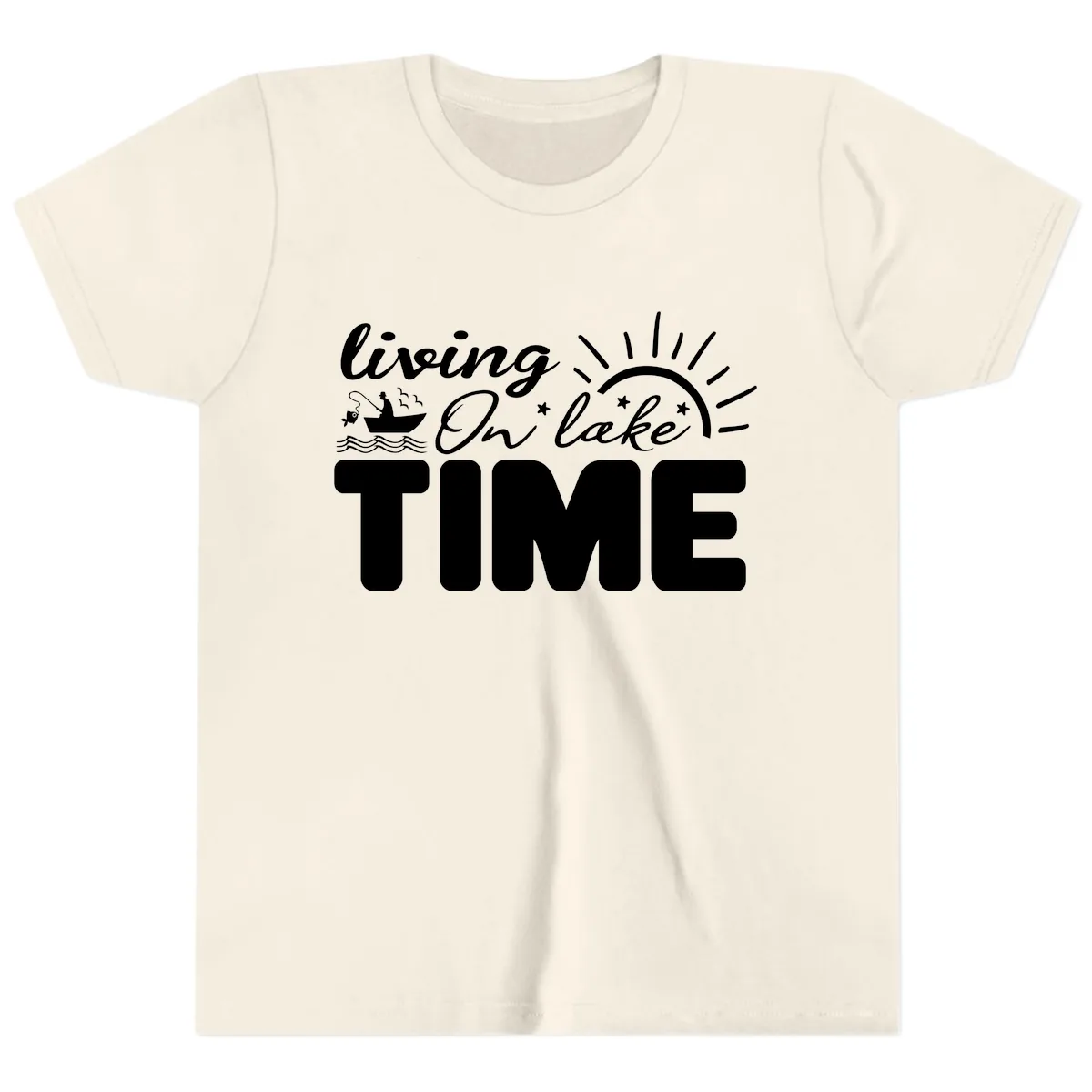 Living On Lake Time Design Youth T-Shirt in Natural
