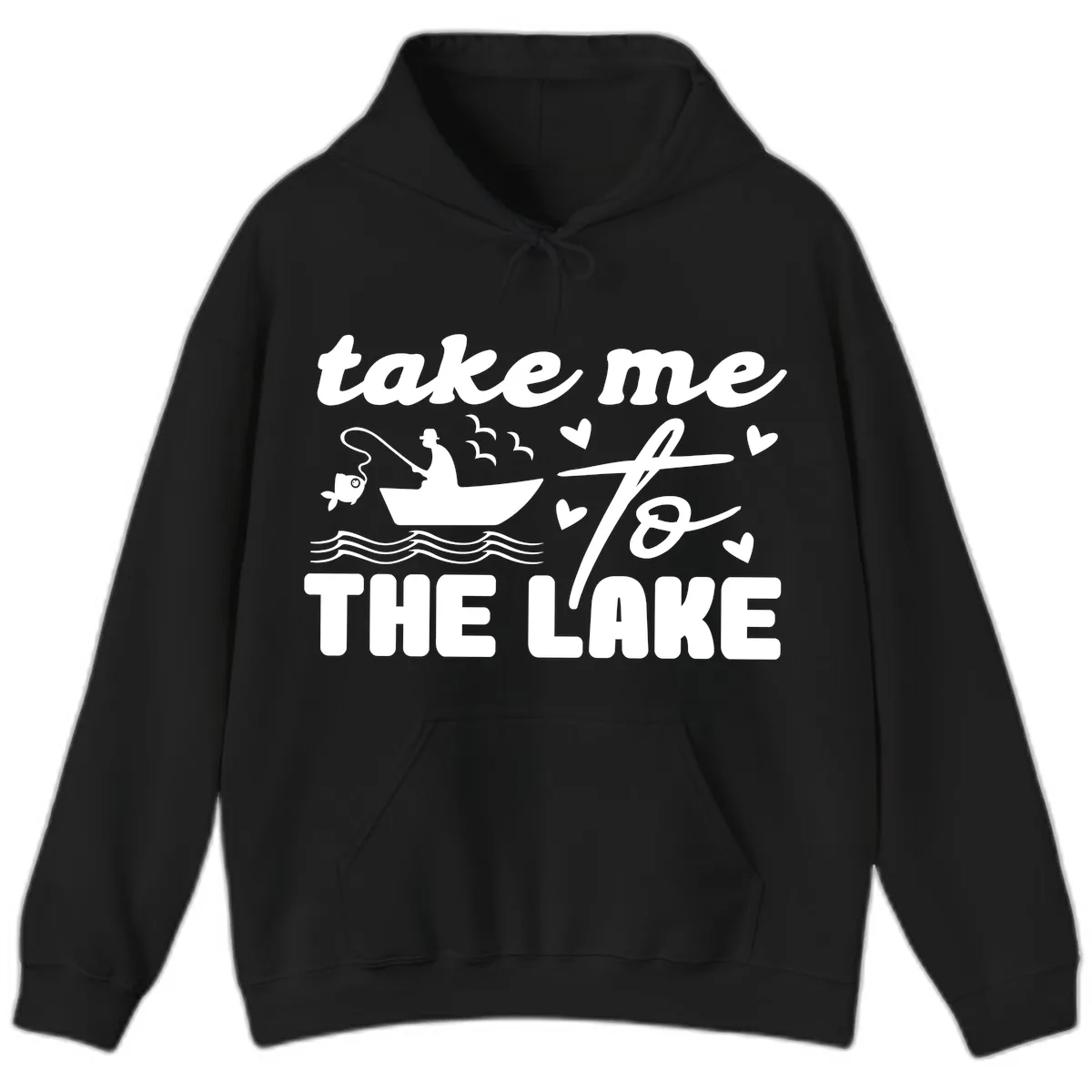 Take Me To The Lake Fishing Design Hoodie in Black
