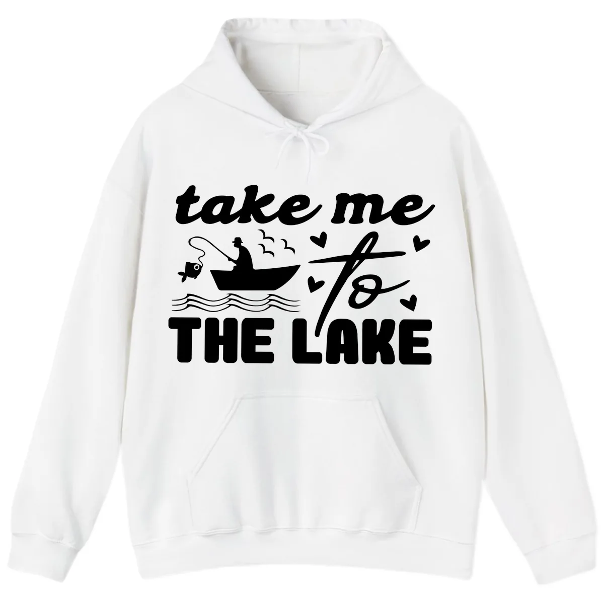 Take Me To The Lake Fishing Design Hoodie in White