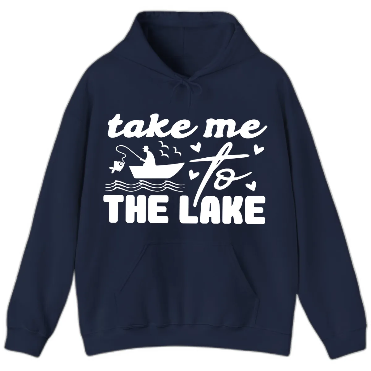 Take Me To The Lake Fishing Design Hoodie in Navy