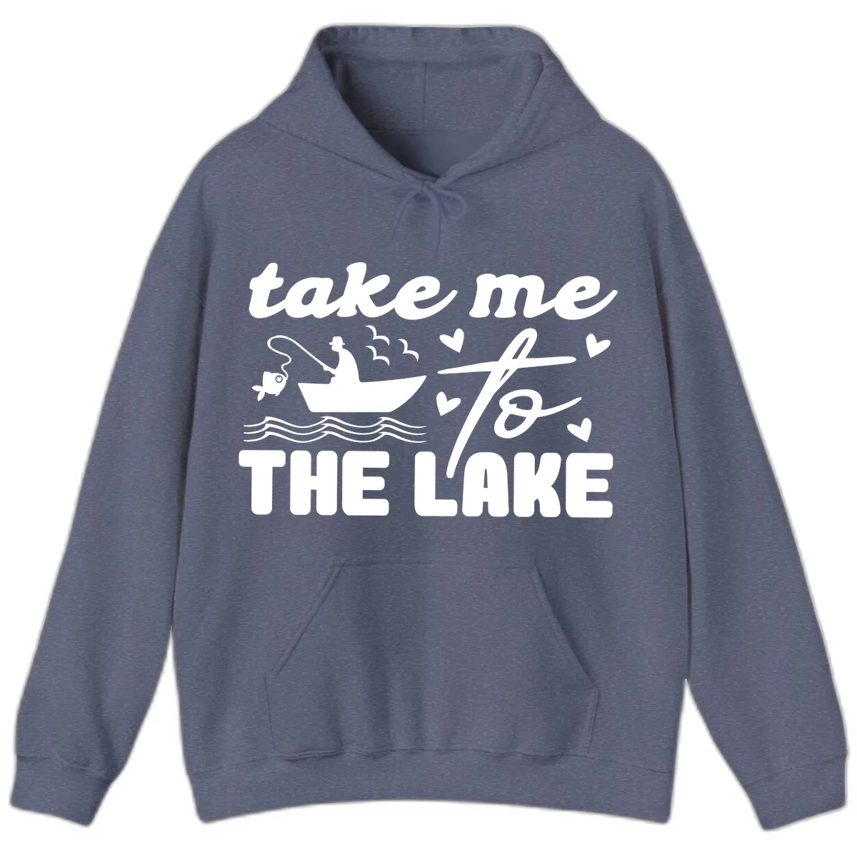 Take Me To The Lake Fishing Design Hoodie in Heather Navy