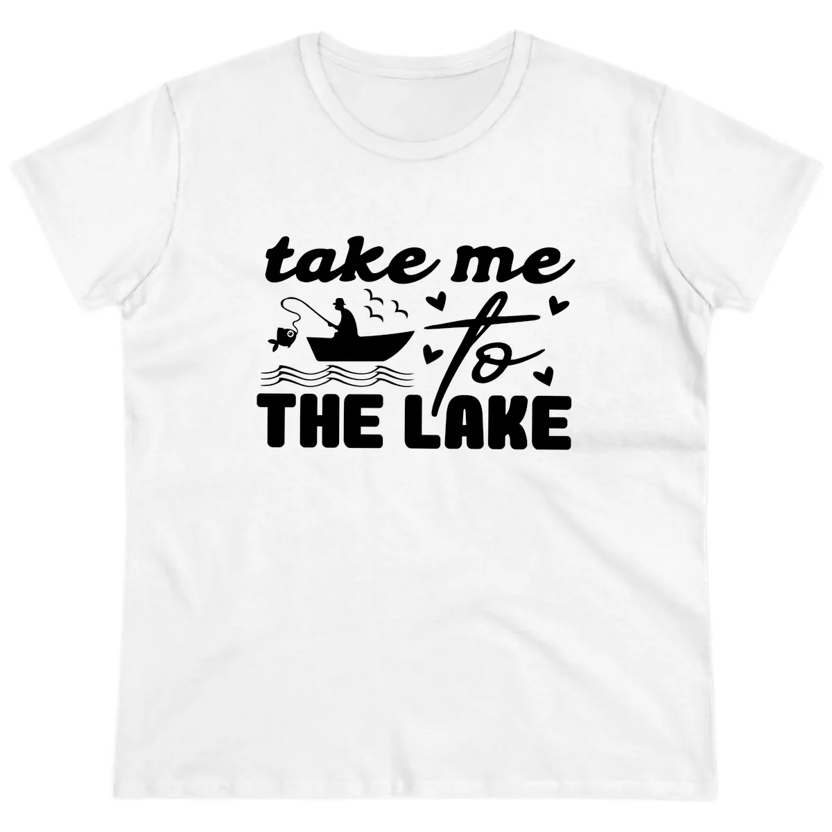 Take Me To The Lake Fishing Design Ladies Tee in White