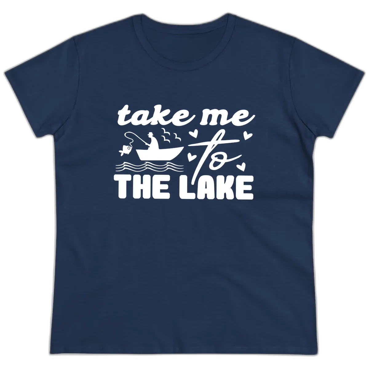 Take Me To The Lake Fishing Design Ladies Tee in Navy