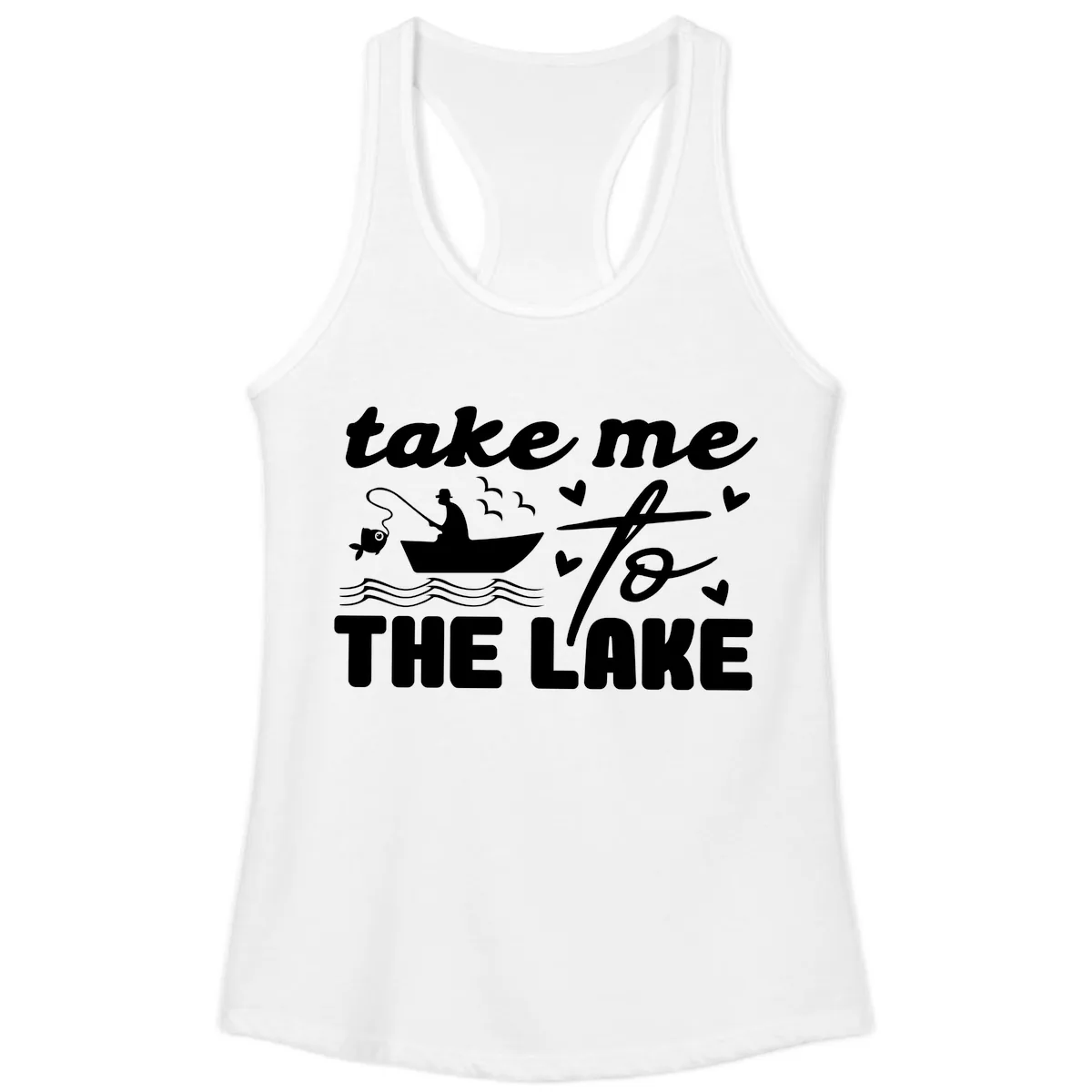 Take Me To The Lake Fishing Design Ladies Tank in White