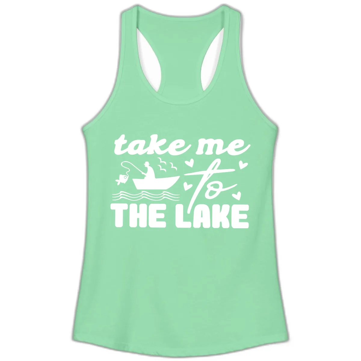 Take Me To The Lake Fishing Design Ladies Tank in Solid Mint