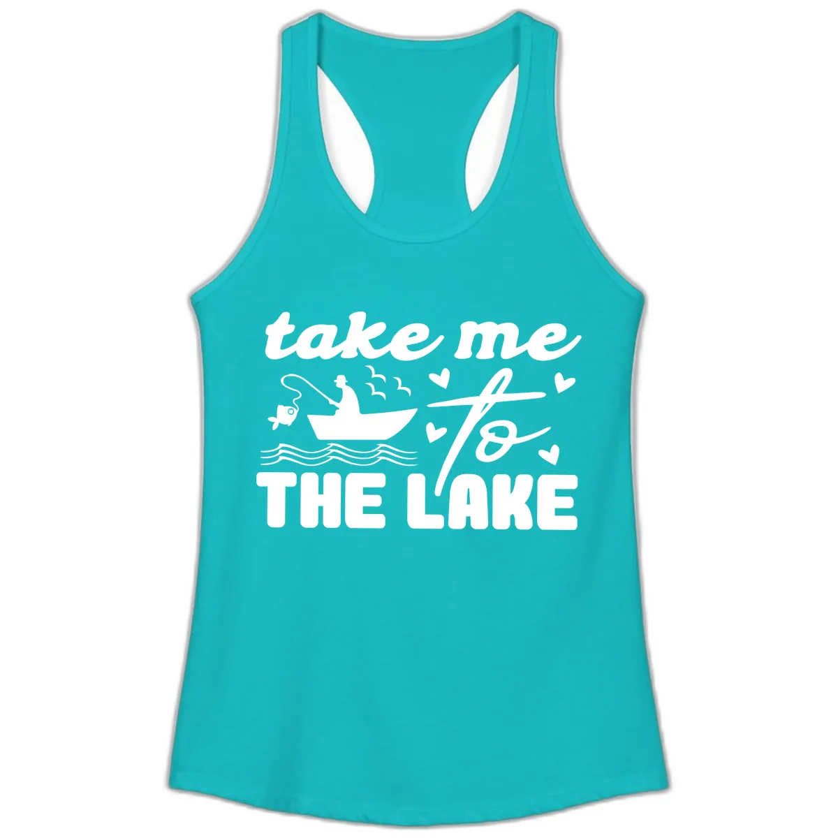 Take Me To The Lake Fishing Design Ladies Tank in Tahiti Blue