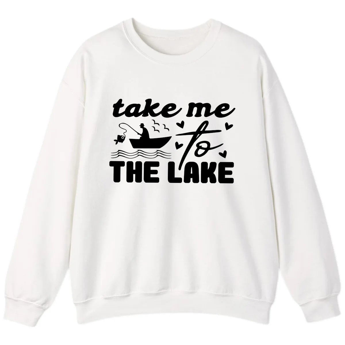Take Me To The Lake Fishing Design Sweatshirt in White