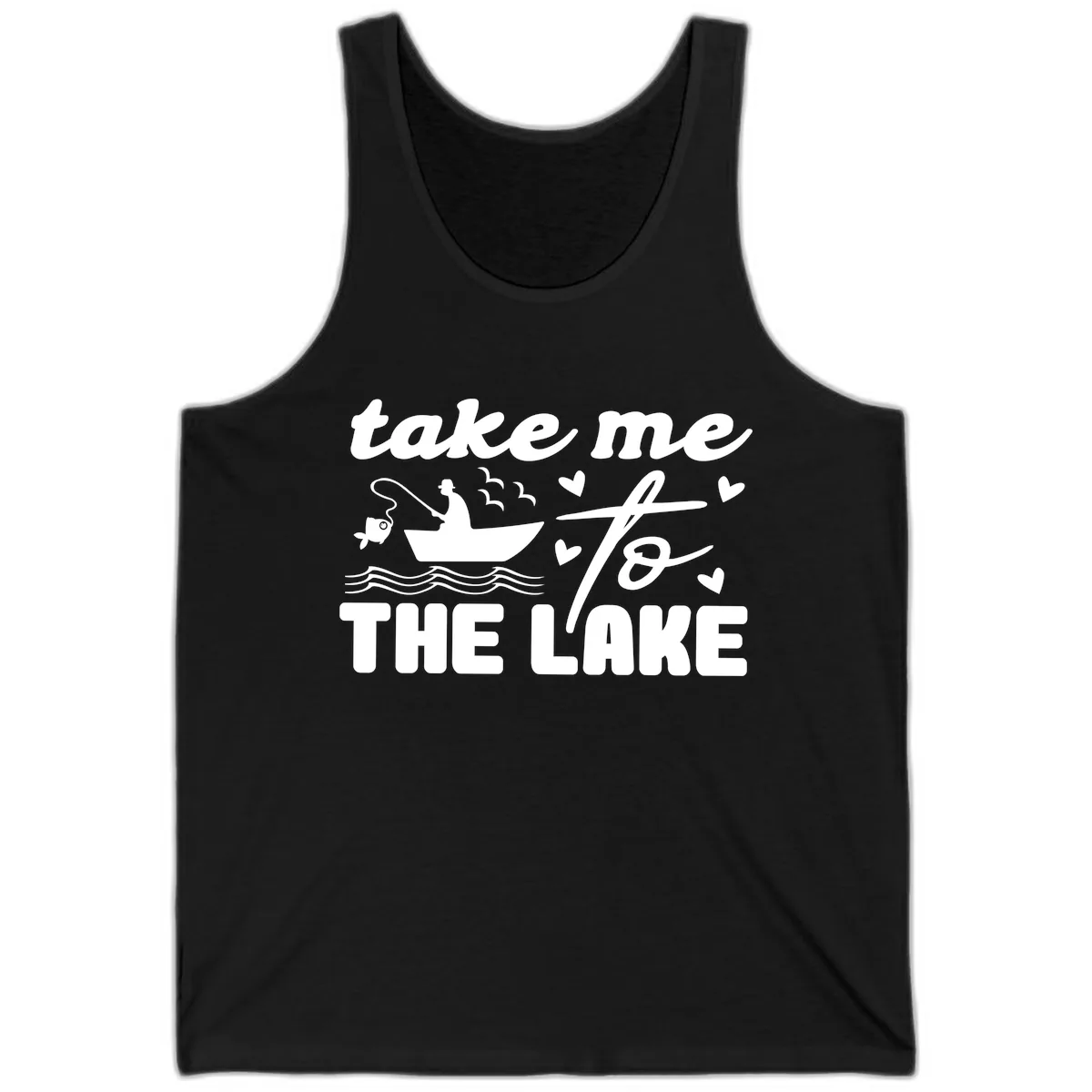 Take Me To The Lake Fishing Design Tank in Black
