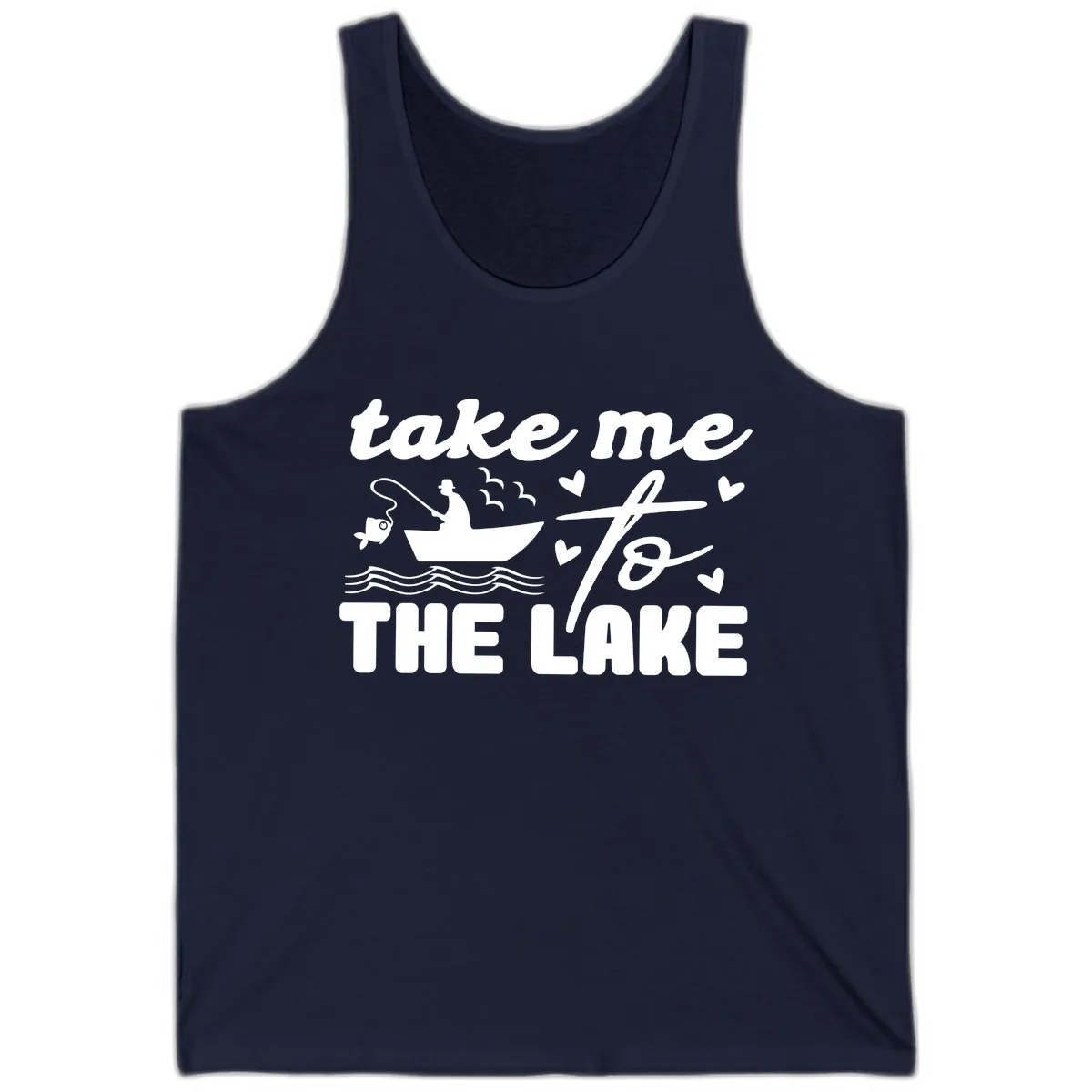 Take Me To The Lake Fishing Design Tank in Navy