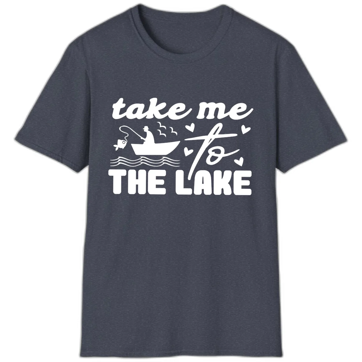 Take Me To The Lake Fishing Design T-Shirt in Heather Navy