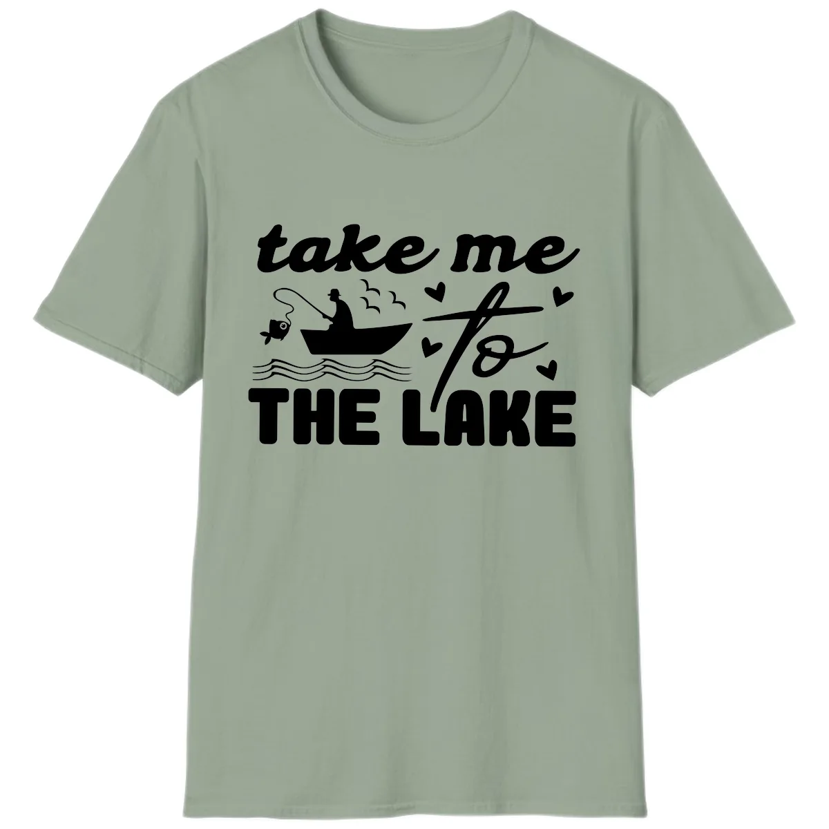 Take Me To The Lake Fishing Design T-Shirt in Sage