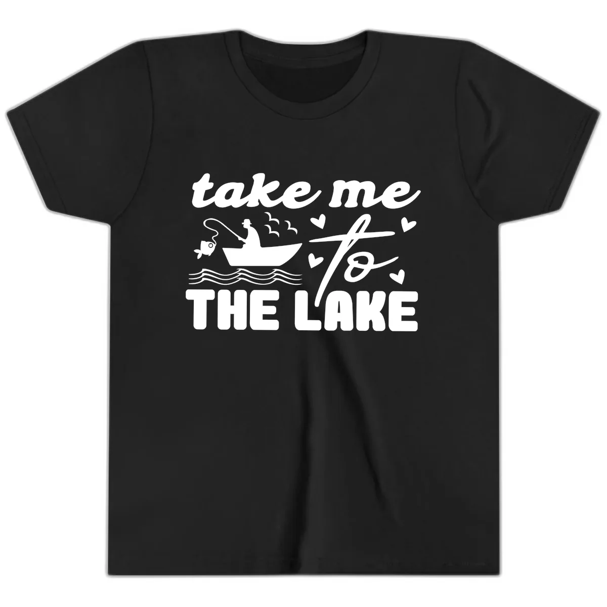 Take Me To The Lake Fishing Design Youth T-Shirt in Black