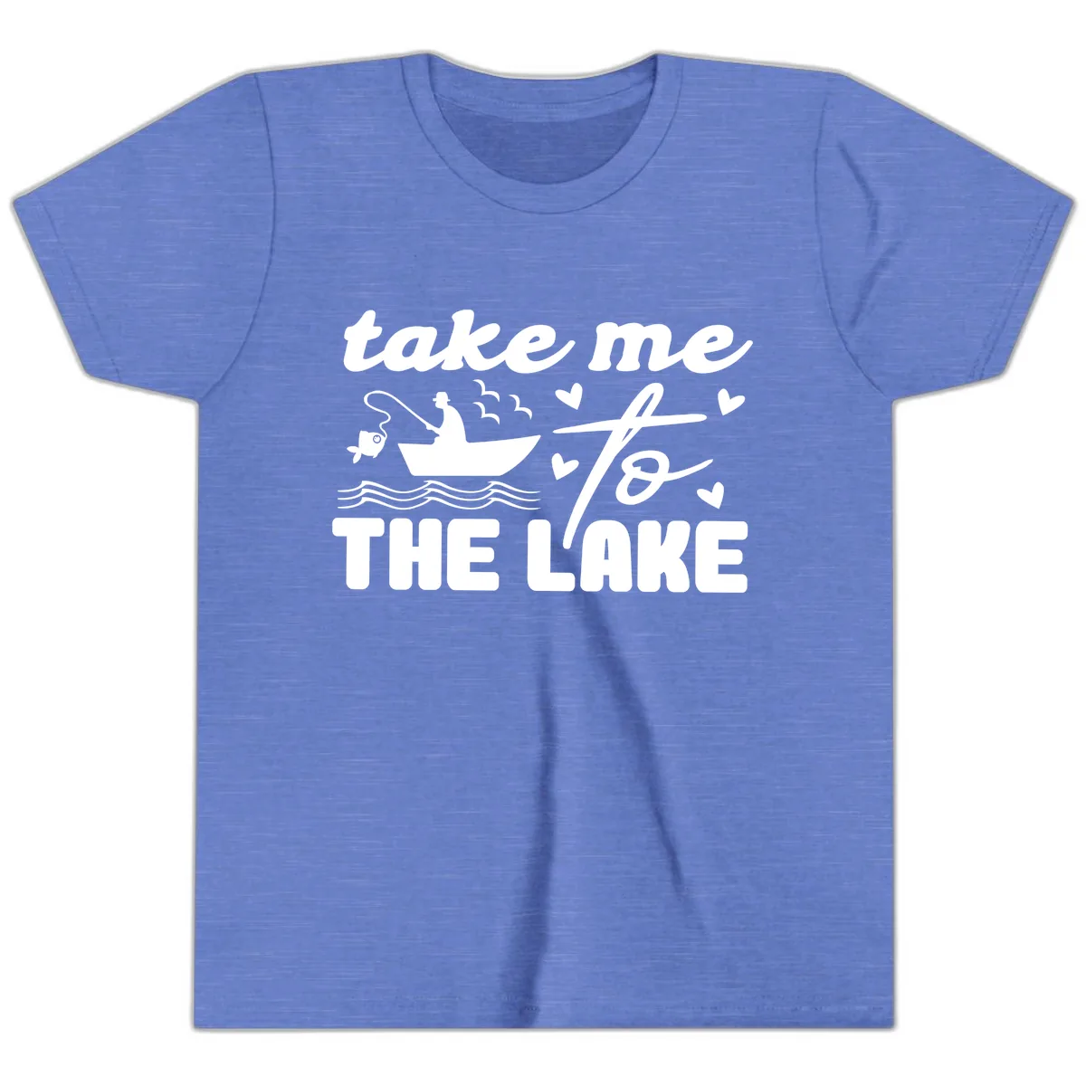 Take Me To The Lake Fishing Design Youth T-Shirt in Heather Columbia Blue