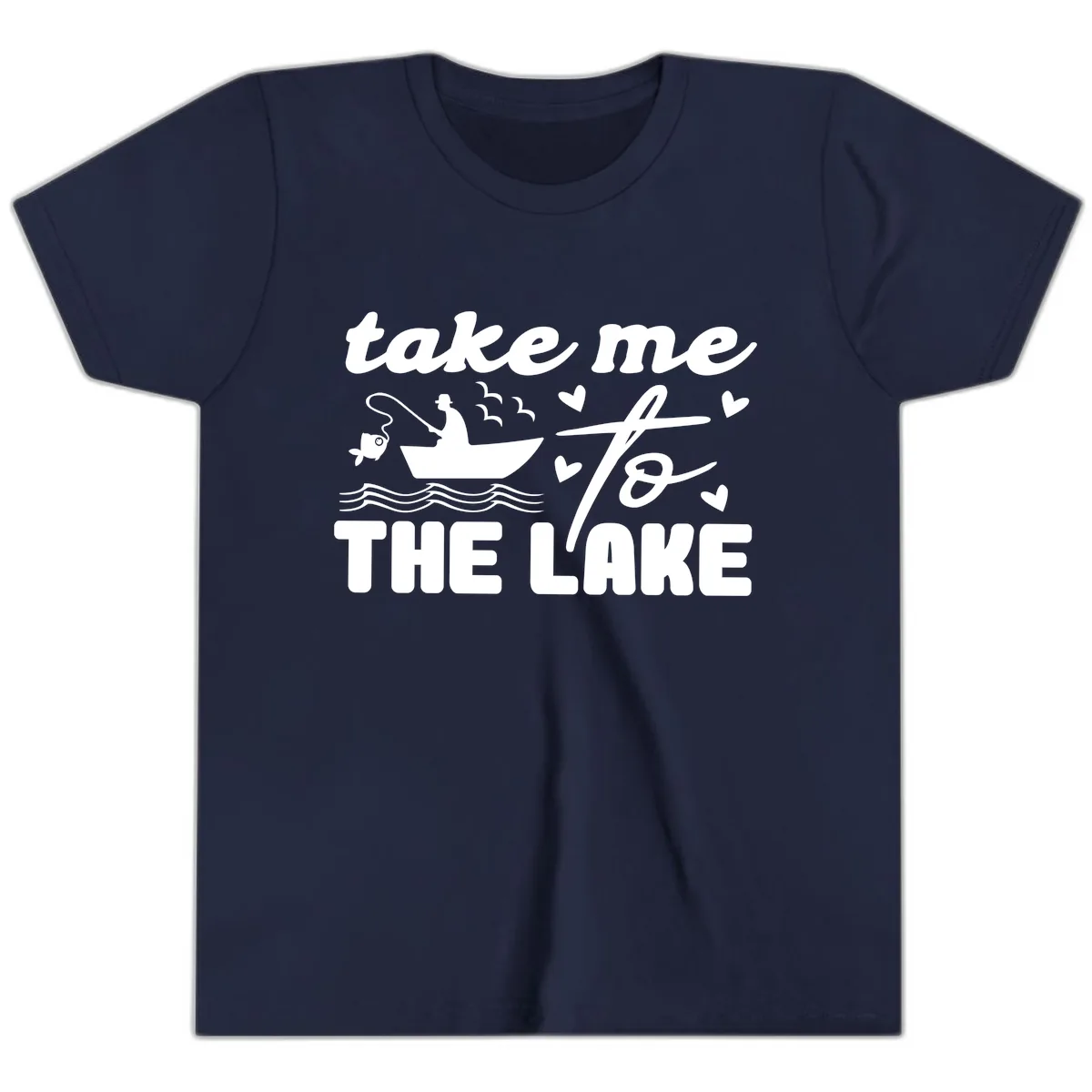 Take Me To The Lake Fishing Design Youth T-Shirt in Navy