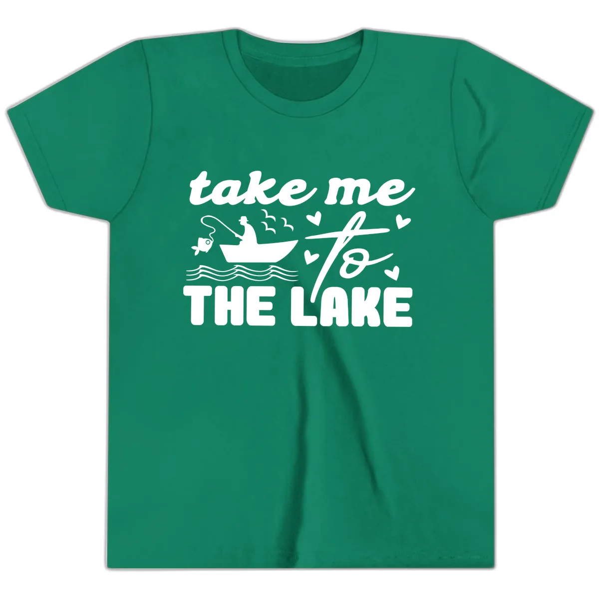 Take Me To The Lake Fishing Design Youth T-Shirt in Kelly