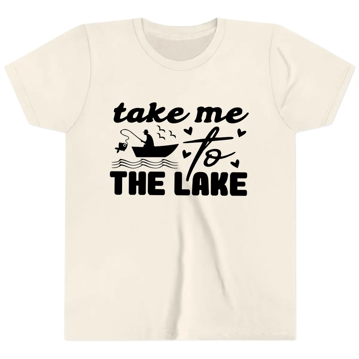 Take Me To The Lake Fishing Design Youth T-Shirt in Natural