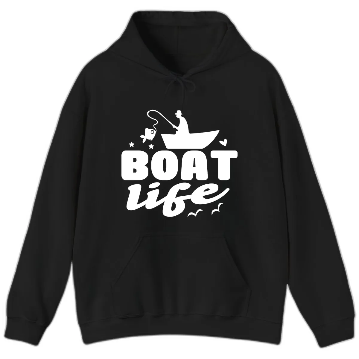 Boat Life Fisherman Fishing Design Hoodie in Black