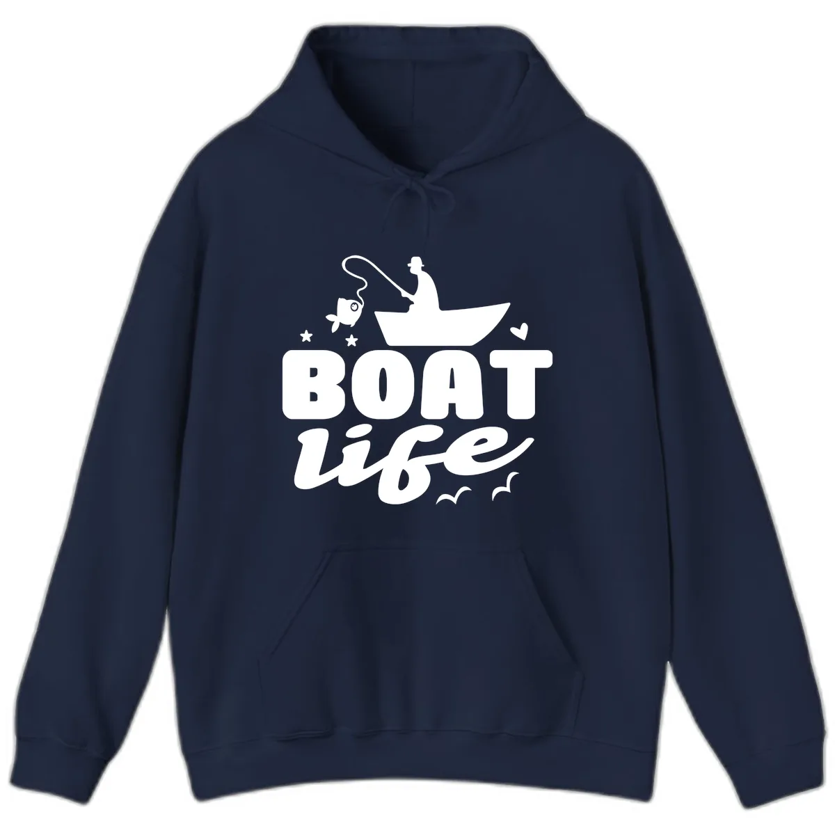 Boat Life Fisherman Fishing Design Hoodie in Navy