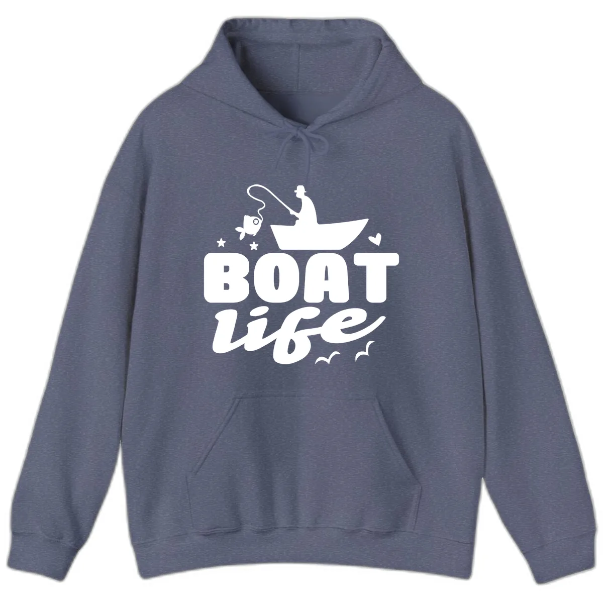 Boat Life Fisherman Fishing Design Hoodie in Heather Navy