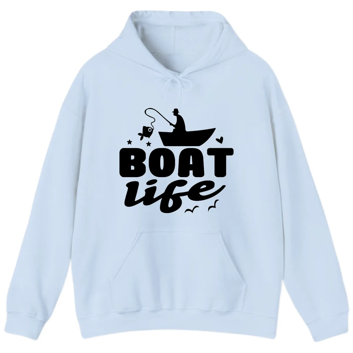 Boat Life Fisherman Fishing Design Hoodie in Light Blue