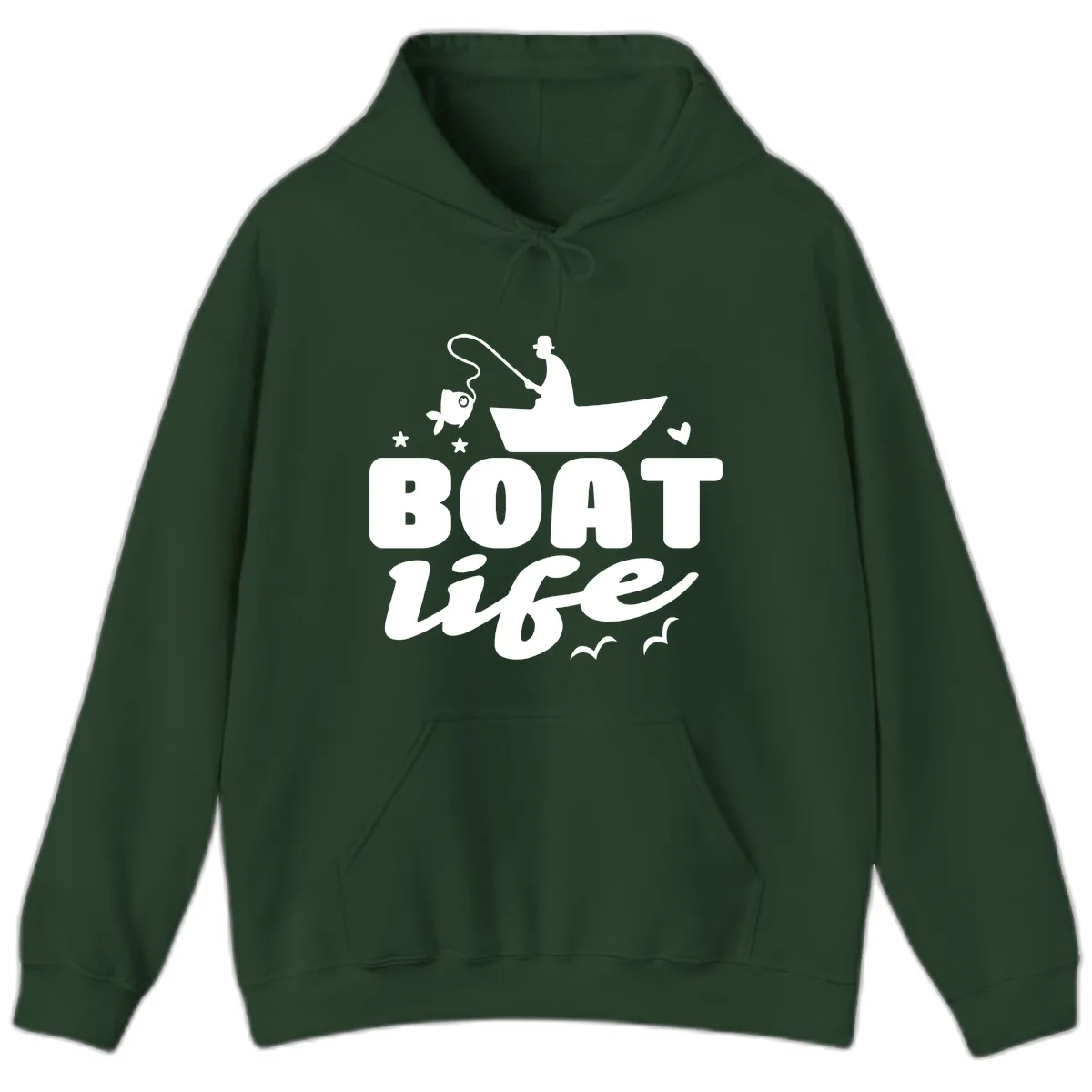 Boat Life Fisherman Fishing Design Hoodie in Forest Green