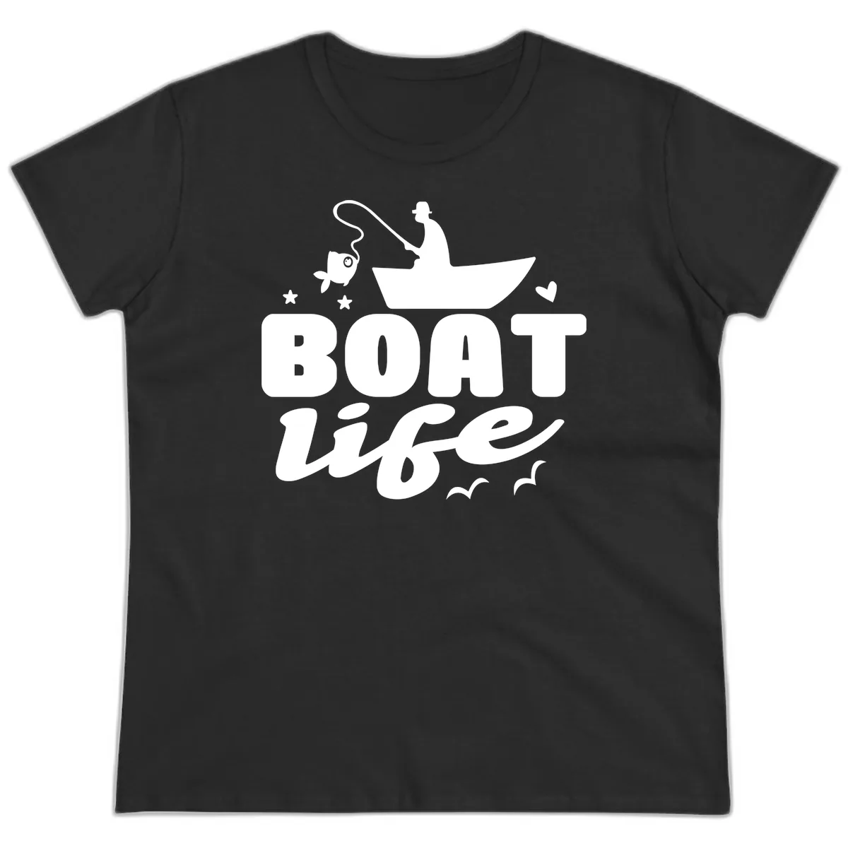 Boat Life Fisherman Fishing Design Ladies Tee in Black