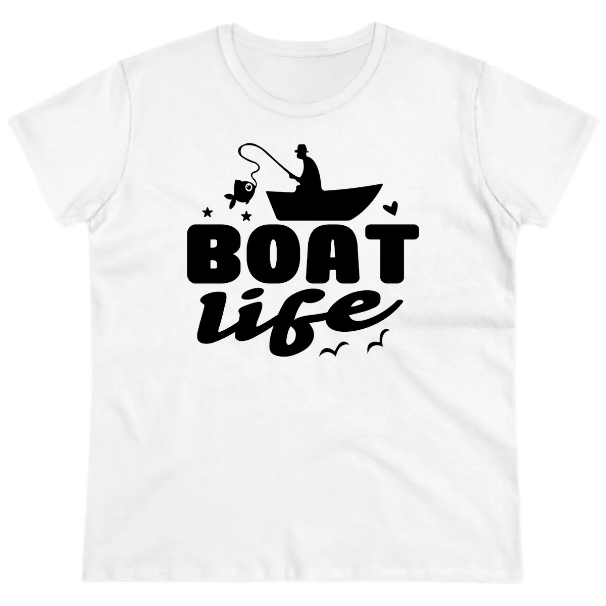 Boat Life Fisherman Fishing Design Ladies Tee in White