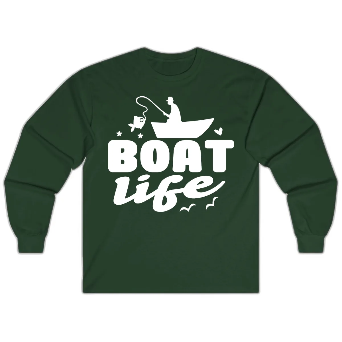 Boat Life Fisherman Fishing Design Long Sleeve in Forest Green