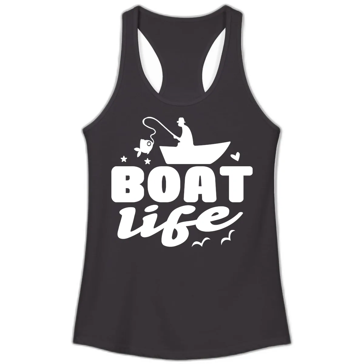 Boat Life Fisherman Fishing Design Ladies Tank in Black