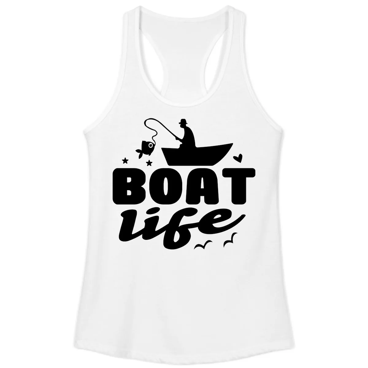 Boat Life Fisherman Fishing Design Ladies Tank in White