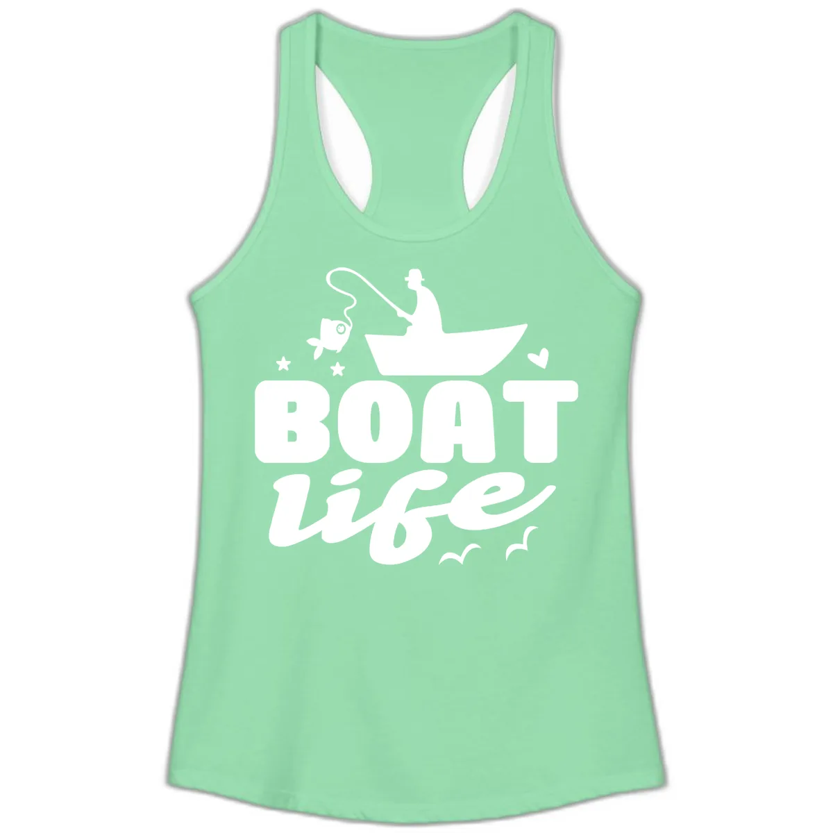 Boat Life Fisherman Fishing Design Ladies Tank in Solid Mint