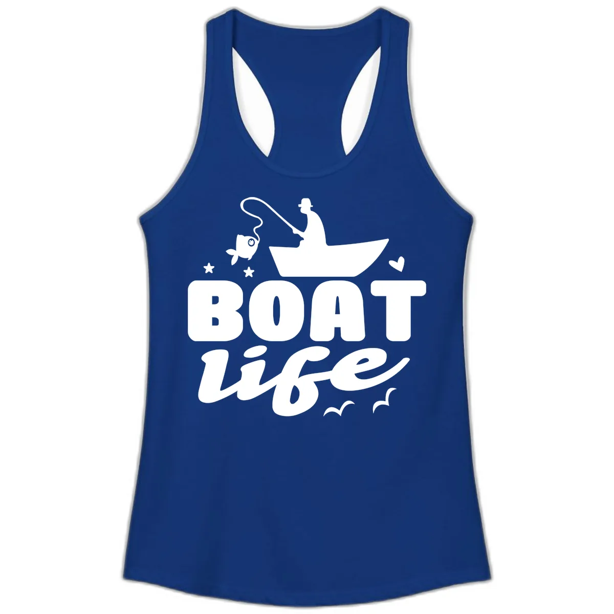 Boat Life Fisherman Fishing Design Ladies Tank in Solid Royal