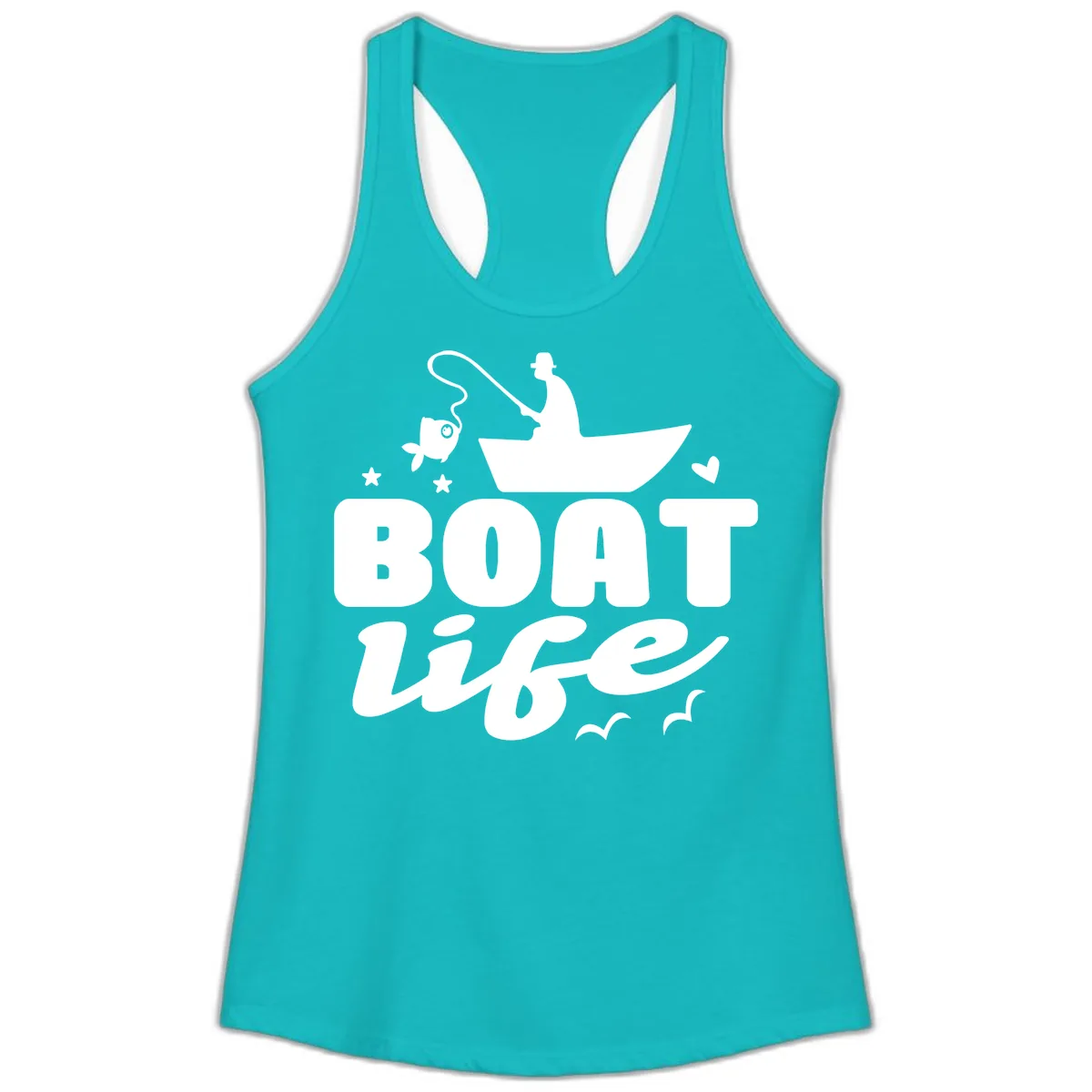 Boat Life Fisherman Fishing Design Ladies Tank in Tahiti Blue