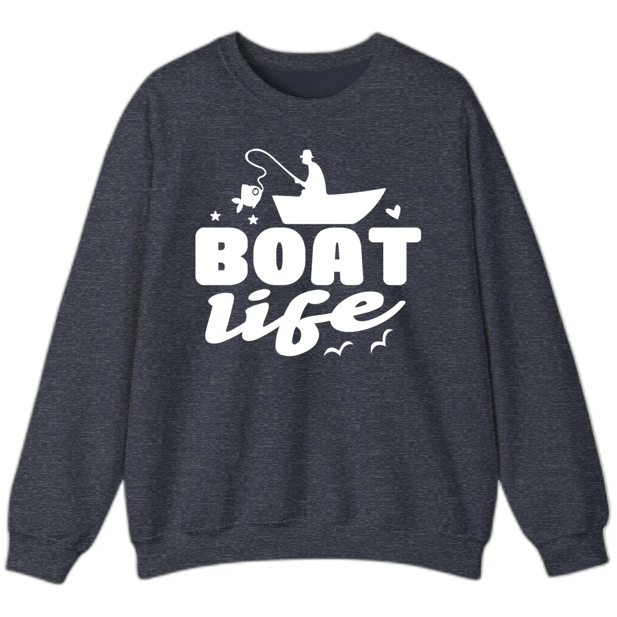 Boat Life Fisherman Fishing Design Sweatshirt in Heather Sport Dark Navy
