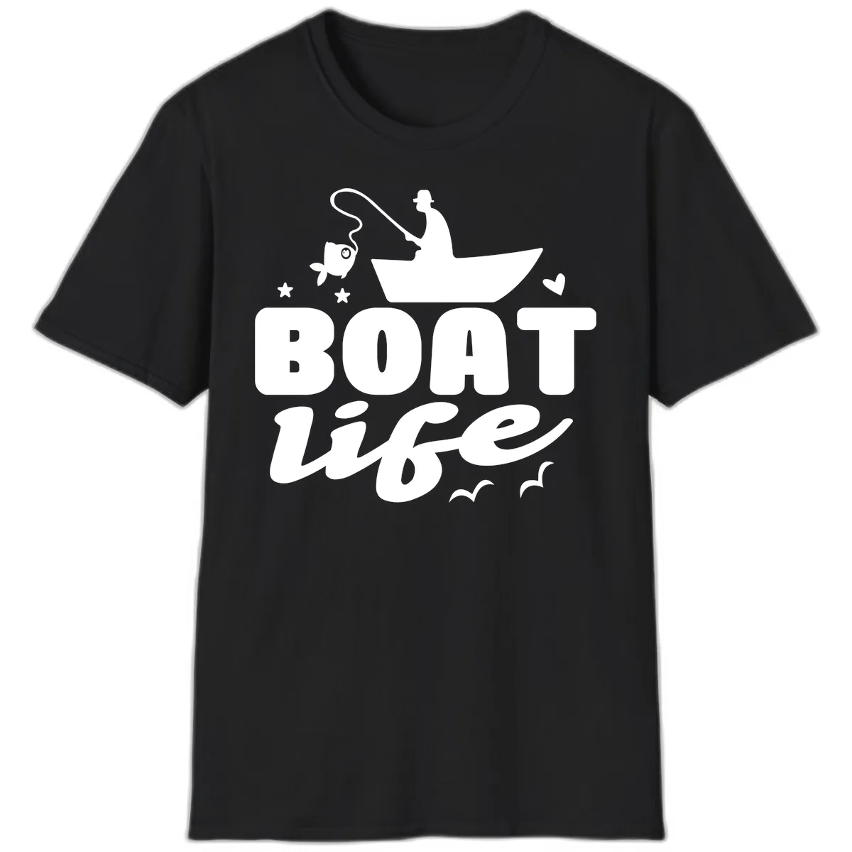 Boat Life Fisherman Fishing Design T-Shirt in Black