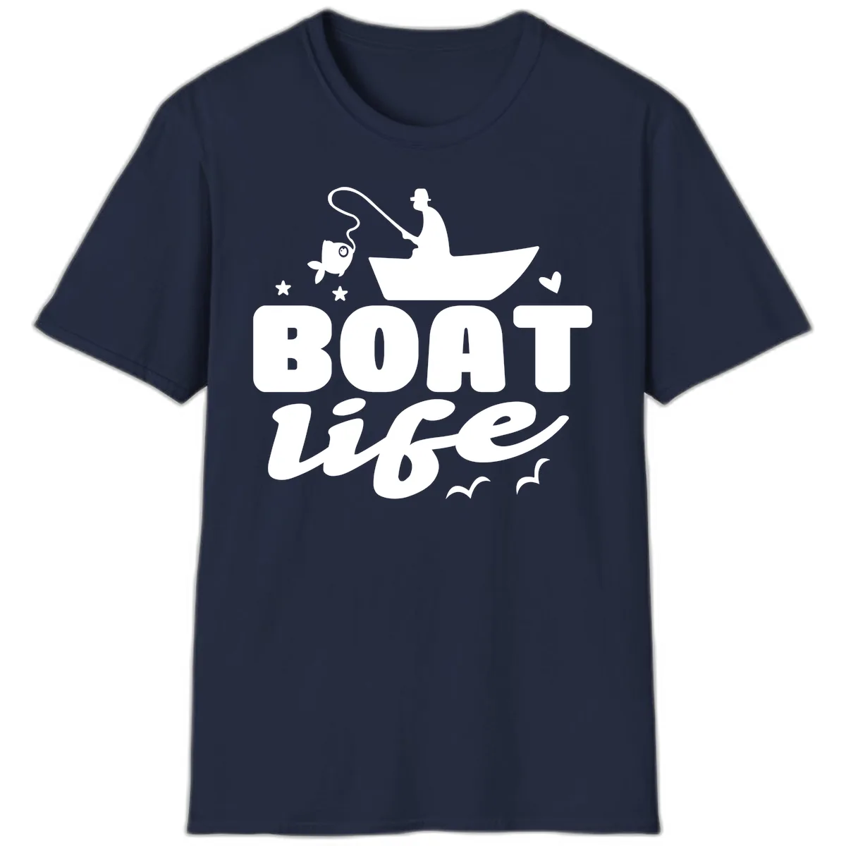 Boat Life Fisherman Fishing Design T-Shirt in Navy