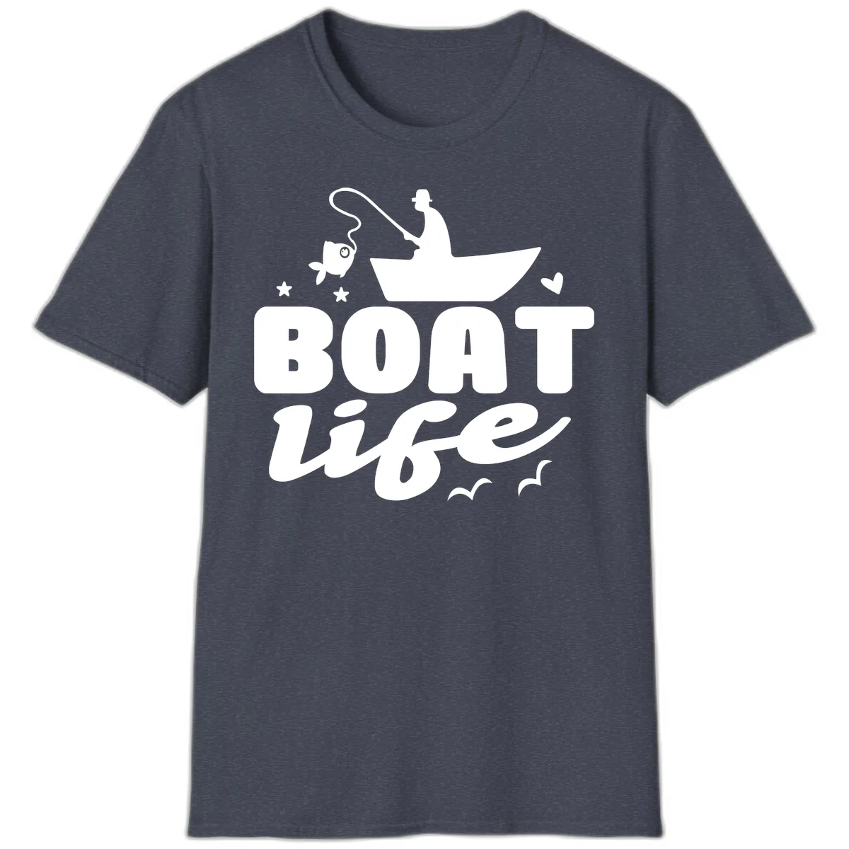 Boat Life Fisherman Fishing Design T-Shirt in Heather Navy