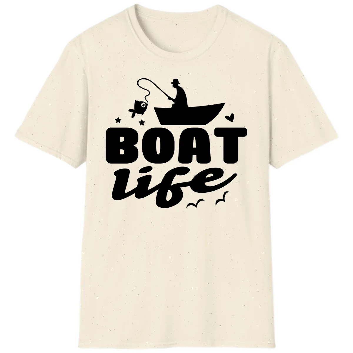 Boat Life Fisherman Fishing Design T-Shirt in Natural