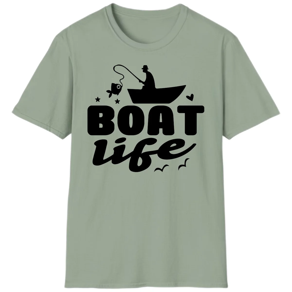 Boat Life Fisherman Fishing Design T-Shirt in Sage