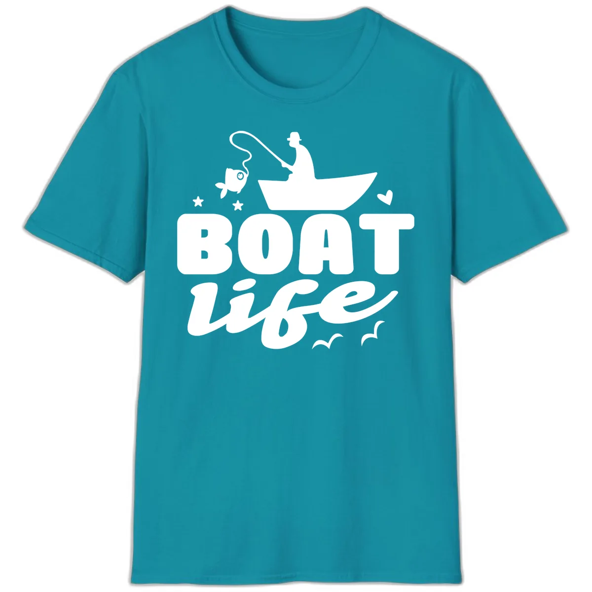 Boat Life Fisherman Fishing Design T-Shirt in Tropical Blue