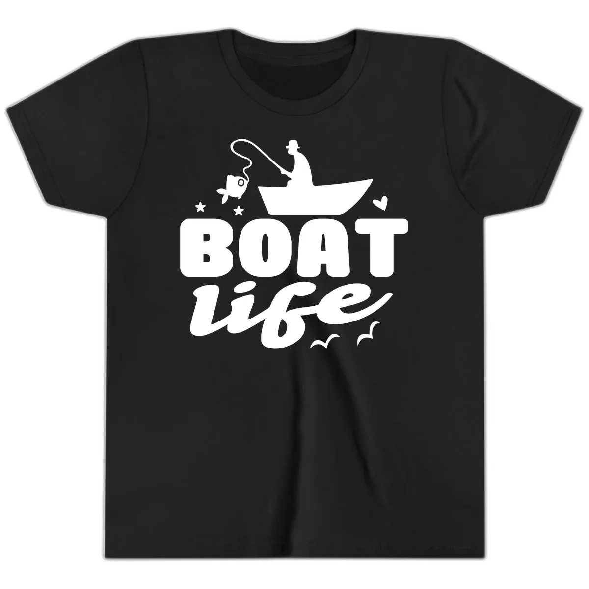 Boat Life Fisherman Fishing Design Youth T-Shirt in Black